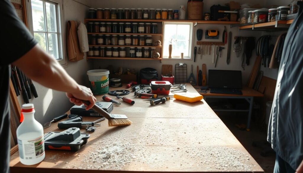 Cleaning a DIY garage bench