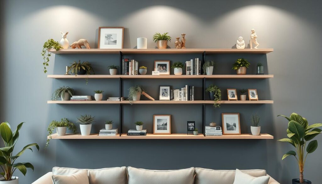 Organized floating shelves