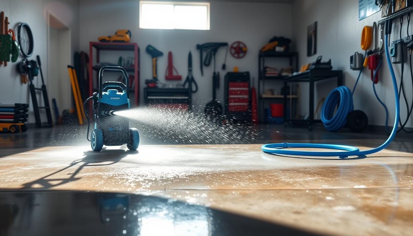 how to pressure wash garage floor