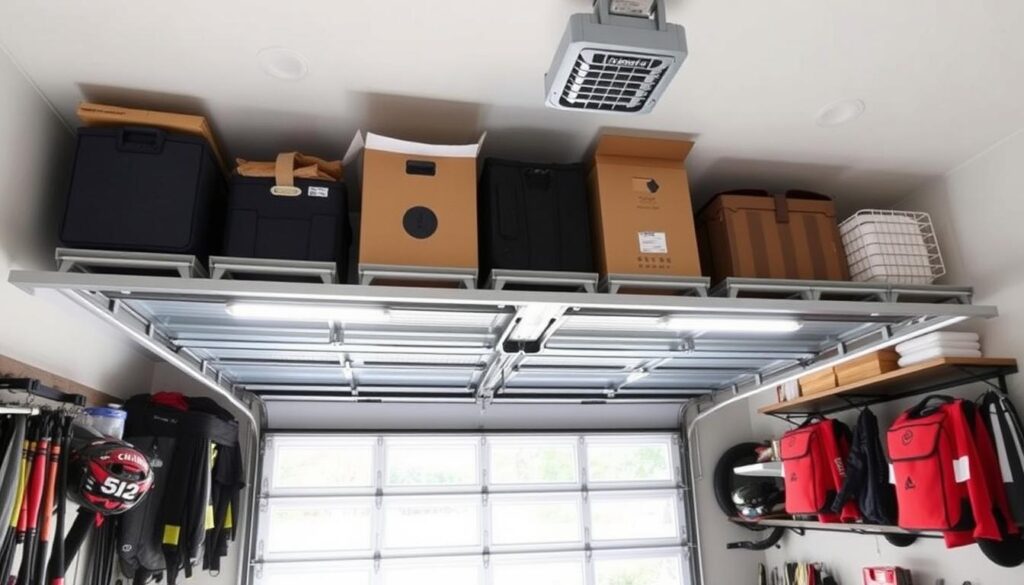 maximizing space in garage with overhead storage