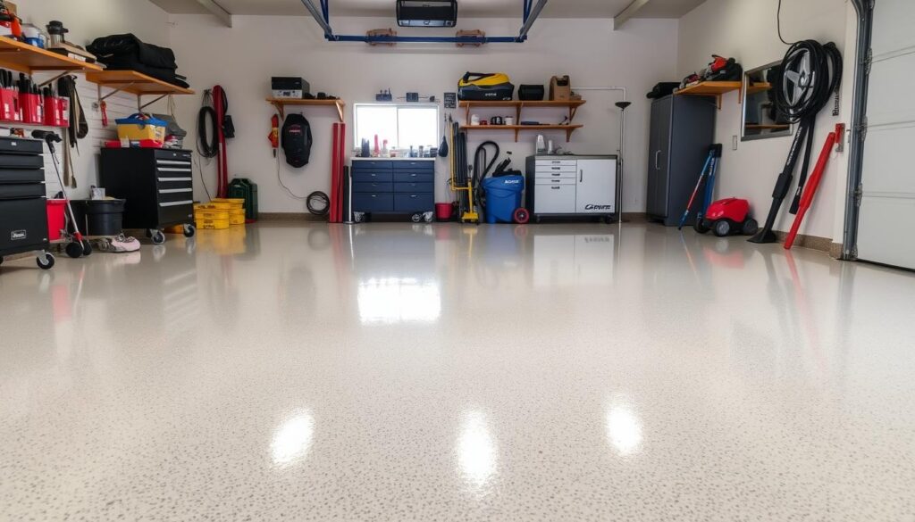 clean epoxy painted floors