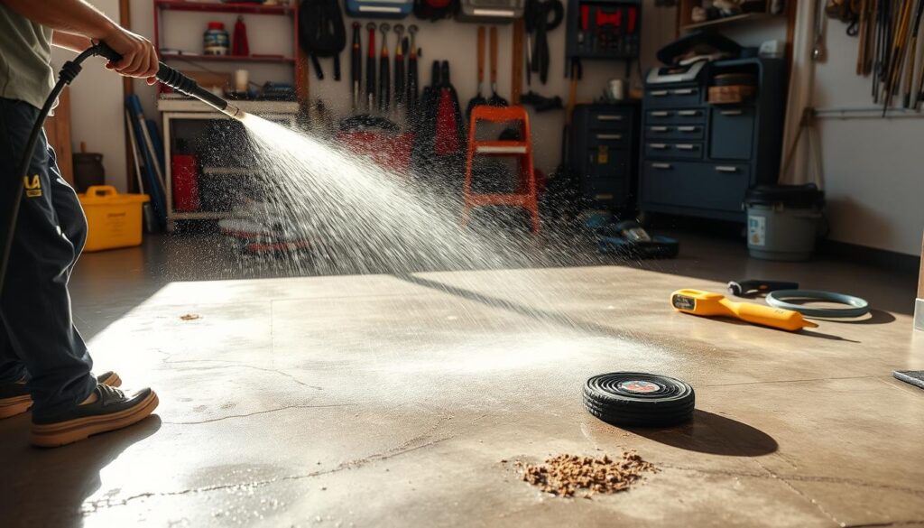 how to pressure wash garage floor