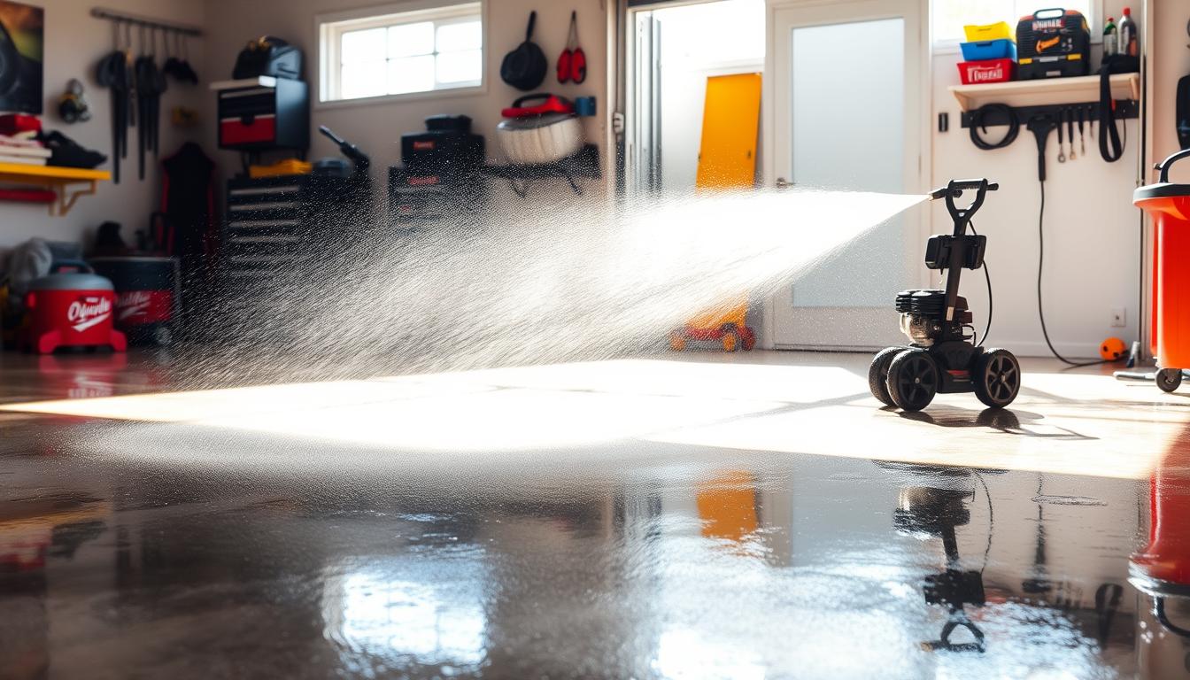 pressure wash garage floor